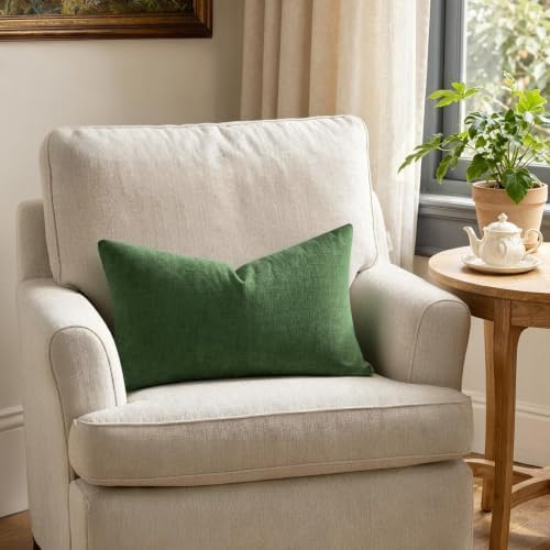 MIULEE Moss Green Chenille Couch Lumbar Throw Pillow Covers - Image 4