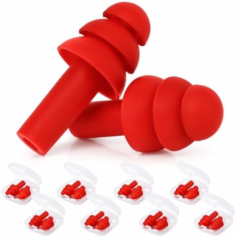 24 Pairs Red Ear Plugs Bulk NRR 29dB Reusable Silicone Ear Plugs by AIOMOB