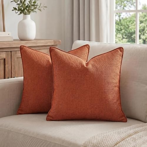 Fancy Homi Set of 2 Small Burnt Orange 12x12 Inch Soft Chenille Decorative - Image 5