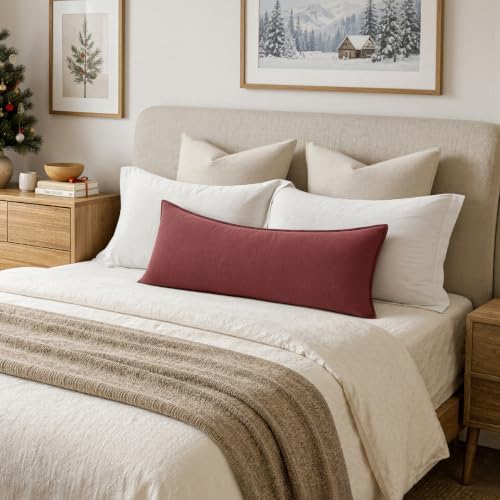 MIULEE Decorative Linen Lumbar Pillow Cover 14x36 Inch Burgundy Red - Image 3