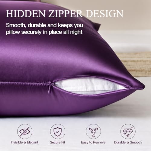 Mulberry Silk Pillow Cases for Hair and Skin, Dark Purple - Image 6
