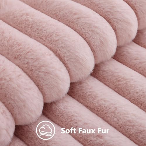 decorUhome Fall Faux Fur Throw Pillow Covers 24x24 Set of 2 Pink - Image 2