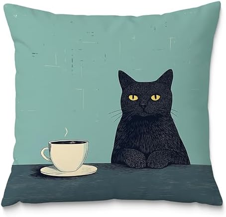 Black Cat Pillow Covers 18x18，Cat Lovers Mom Grandma Gifts by Fuasei