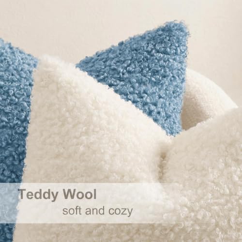 decorUhome Sherpa Decorative Throw Pillow Covers 12x20 Set of 2 Light Blue - Image 4
