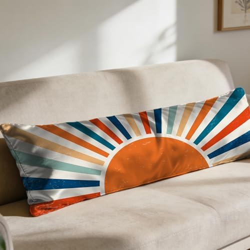 Body Cooling Pillow Cases Cover, Boho Body Pillow Cover, Retro Sunburst Satin - Image 7