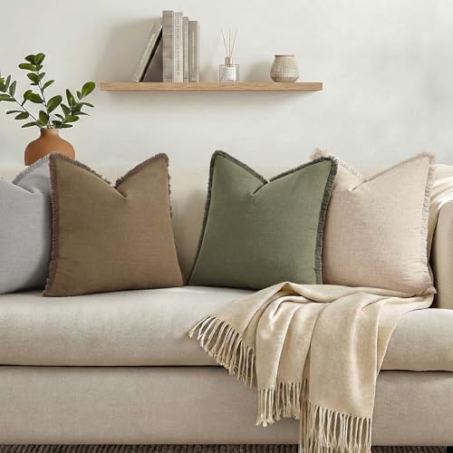 decorUhome Linen Fringe Light Brown Throw Pillow Covers 22x22 Set of 2 - Image 6
