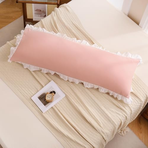 Merryword Pink Body Pillow Cover 20x54inches Reversible Long Pillowcase Ruffled - Image 4