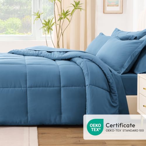 Love's cabin Plaid Queen Comforter Set, Misty Blue - Image 5