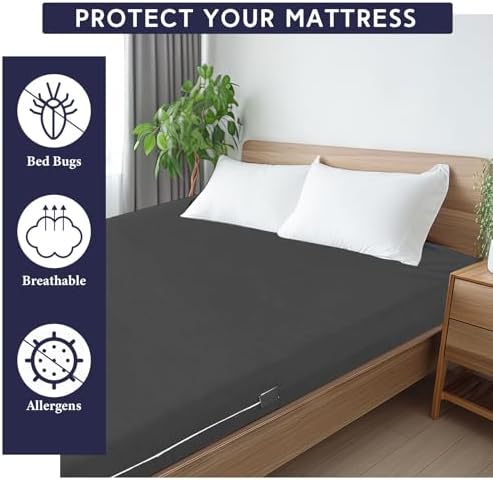 HunnmingRe Zippered Mattress Protector Fitted, Dark Gray - Image 6