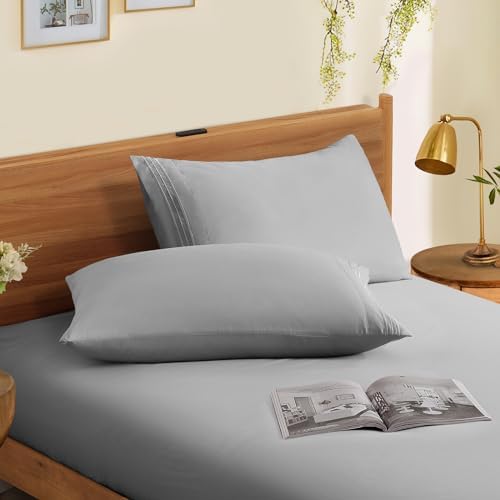 Horbaunal Microfiber Pillowcases King Size, Light Grey, 2 Pack - Image 3