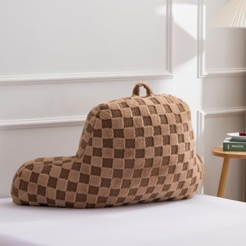 A Nice Night Faux Fur Reading Pillow, Checkered Fluffy Grid Plaid, Bed Wedge - Image 4