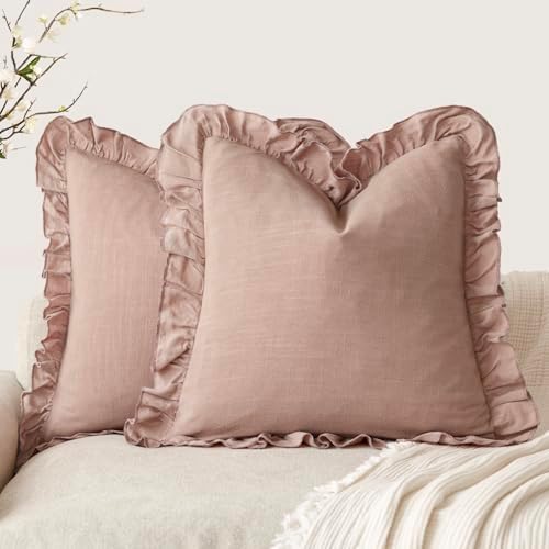 Foindtower Set of 2 Decorative Linen Fringe Ruffle Throw Pillow Covers Soft by Foindtower