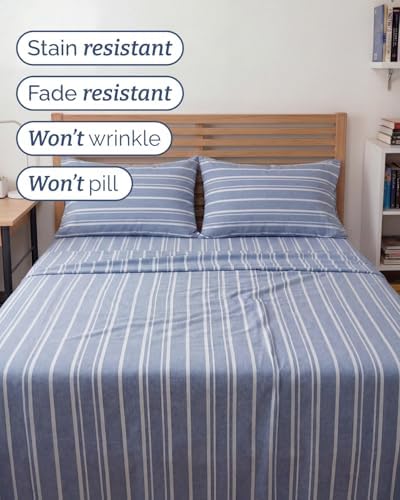 Full XL Sheets - 4 Piece Full XL Sheet Set - Soft & Cooling - Blue Stripes - Image 5