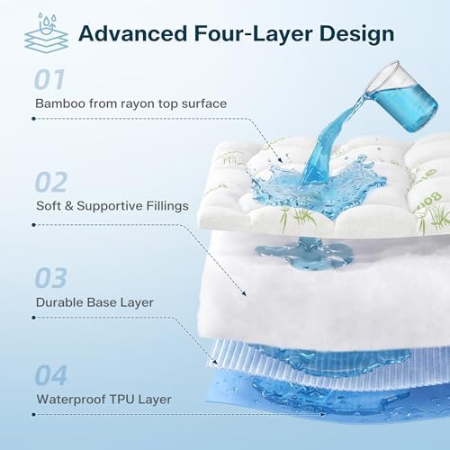 Waterproof Full Size Mattress Topper Viscose Derived from Bamboo, Extra Thick - Image 3