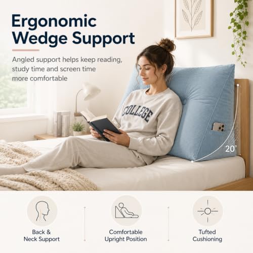 Dorm Headboard Pillow Twin XL Dorm Bed Wedge Cushion, Bed Backrest Bolster - Image 3