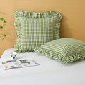 Silnuo Olive Green/White Gingham Plaid Ruffle Throw Pillow Covers 20"x20" by Silnuo