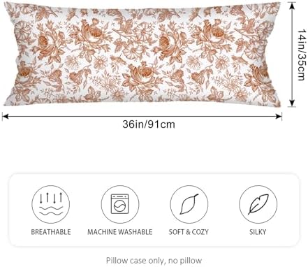 Orange and White Porcelain Floral Lumbar Pillow Cover 14x36 Long Body Pillow - Image 2
