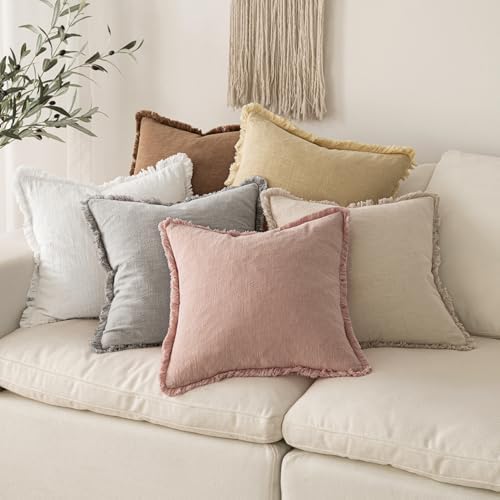 MIULEE Boho Linen Fringe Decorative Throw Pillow Covers White 20x20 - Image 6