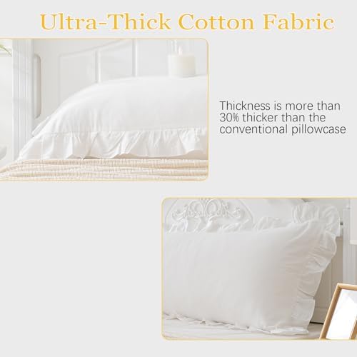 2 Pack Shabby Off White Ruffle Pillow Shams Standard Size, 20x26 Inches - Image 5