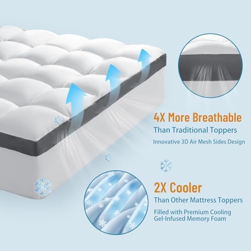 4 Inch Memory Foam Mattress Topper, Cooling Extra Thick 2000 GSM Pillow Top - Image 2