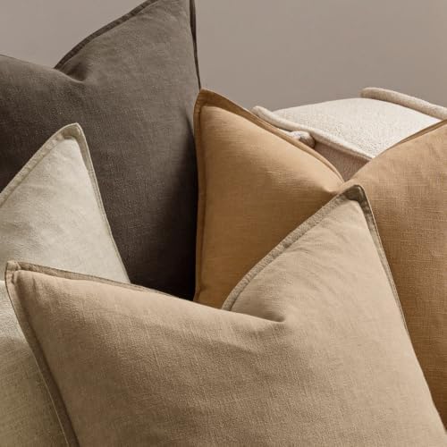 MIULEE Dark Brown Boho Linen Pillow Covers 18x18 Inch Pack of 4 - Image 5