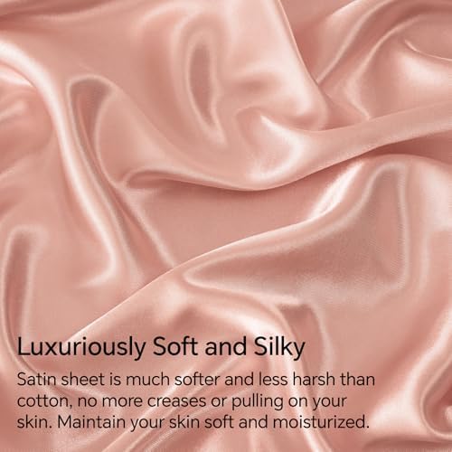 BEDELITE Satin Sheets King Size Bed Set, Coral Pink, 4 Pieces - Image 3