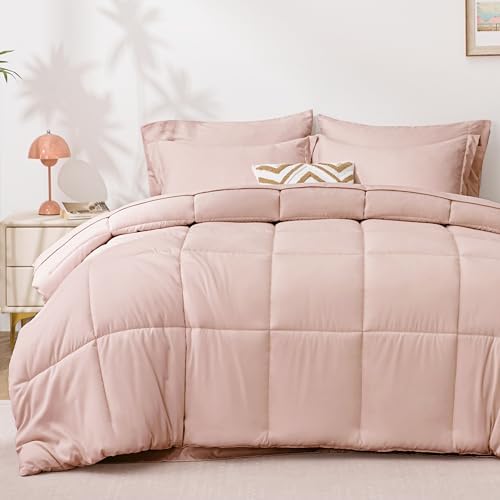 Love's cabin Queen Comforter Set Blush Pink, 7 Pieces Queen Bed in a Bag by Lovescabin