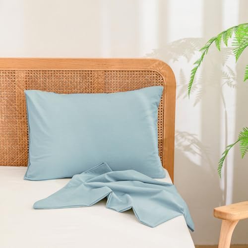 BESTOUCH Washed Cotton Pillowcases Linen Feel Hushed Green Standard - Image 3