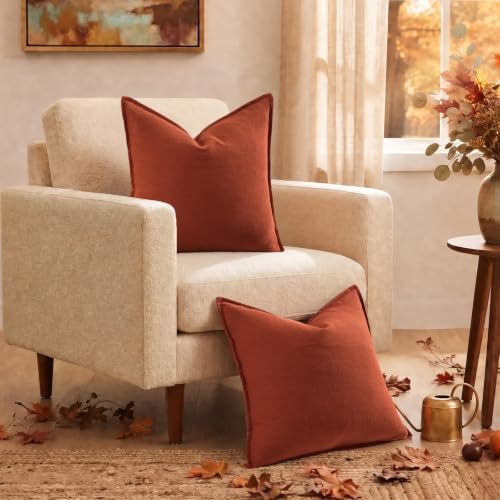 decorUhome Fall Rust Linen Throw Pillow Covers 26x26 Set of 2 - Image 2