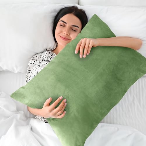 BEDELITE Flannel King Size Pillow Cases Set of 2, Sage Green, 20x36 Inches - Image 5
