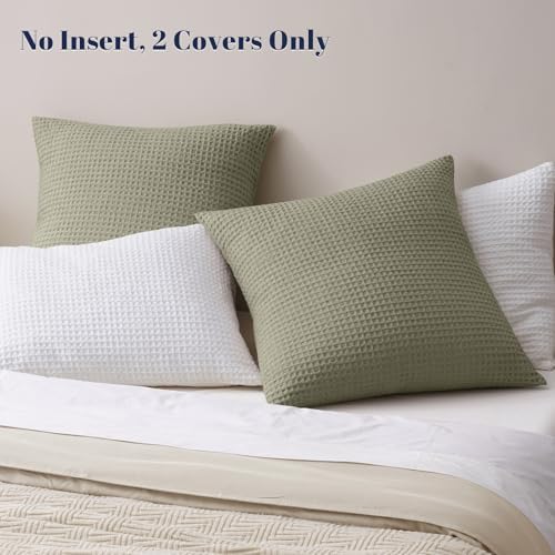 PHF Ultra Soft Waffle Weave Euro Shams 26" x 26", Dusty Sage, No Insert - Image 3
