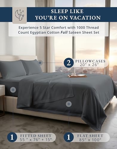 LANE LINEN Cooling Sheets Full 100% Egyptian Cotton Sateen - Image 2