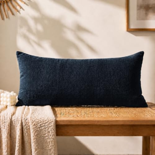 JoraLion Chenille Lumbar Pillow Covers 14x24 inch Dark Blue by JoraLion