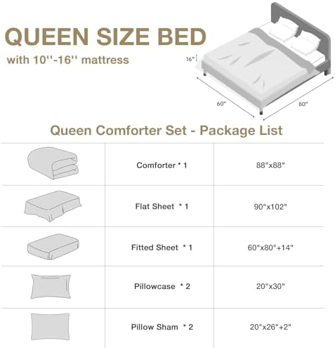 HYMOKEGE Rose Gold/Light Grey Queen Comforter Set Seersucker 7 Pieces, All - Image 6