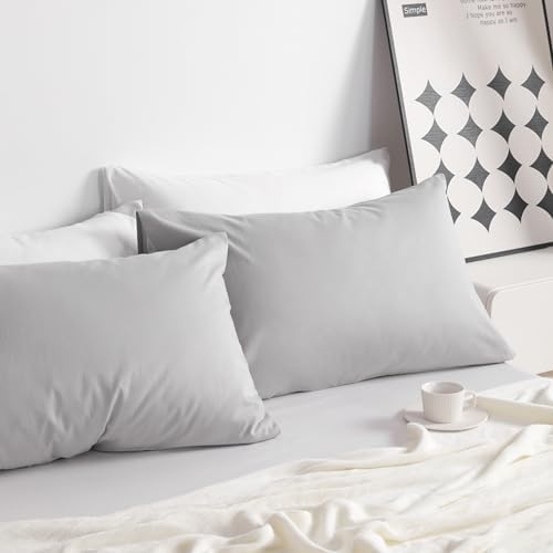 NTBAY Cotton King Pillowcases, Light Grey - Image 2