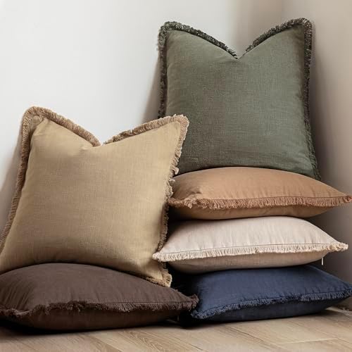 Foindtower Decorative Linen Fringe Throw Pillow Covers 20×20 Reddish Brown - Image 6