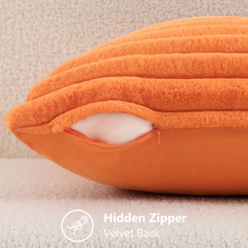 decorUhome Fall Faux Fur Throw Pillow Covers 16x16 Set of 2 Pumpkin Orange - Image 4