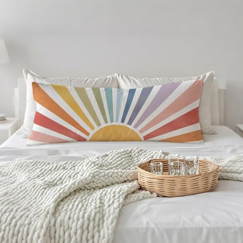 Boho Colorful Sun Sunshine 20x54 Body Pillow Cover, Boho Room Decor, Mid - Image 3