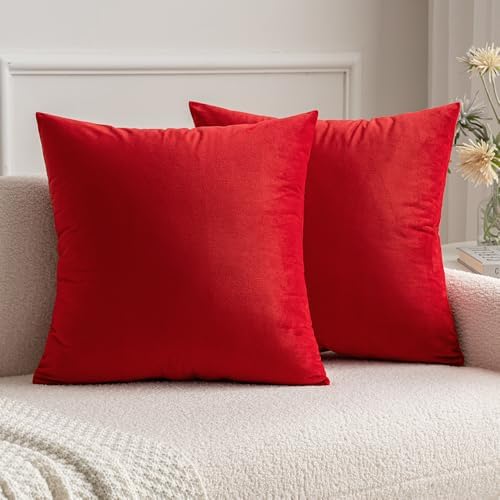 MIULEE Velvet Throw Pillow Covers 22x22 Inch Pack of 2 Bright Red by MIULEE