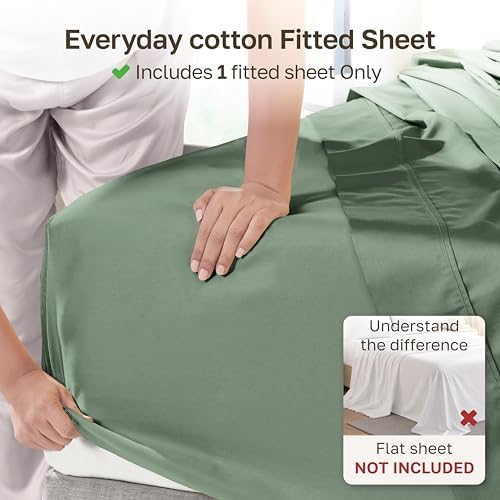 Soft Natural 100% Cotton Sateen Fitted Sheet Queen, Pine Green - Image 2