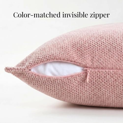 Fancy Homi Set of 2 Pink 20x20 Inch Soft Chenille Decorative Throw Pillow Covers - Image 3