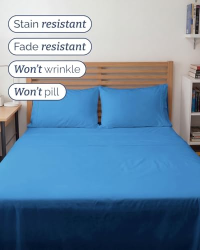 Full XL Sheets - 4 Piece Full XL Sheet Set - Cool & Breathable - Royal Blue - Image 5