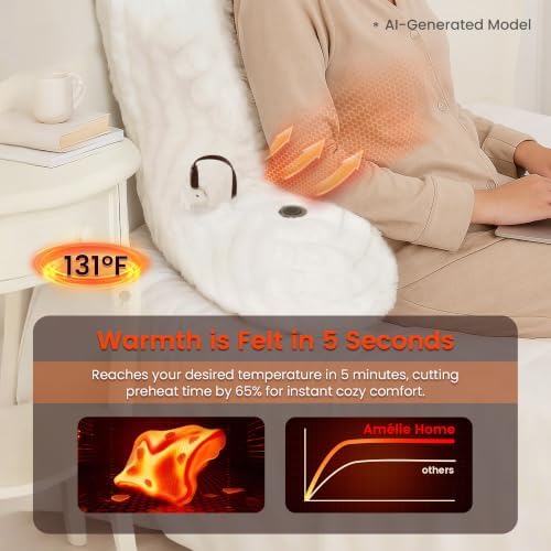 Amélie Home Heated Faux Fur Reading Pillow 3 Temperature Backrest - Image 5