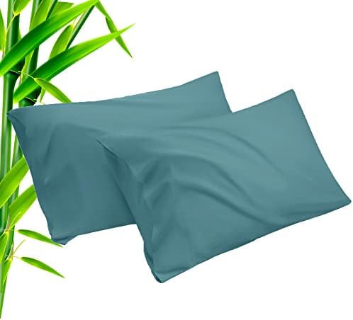Teal Pillow Cases Standard Size 2 Pack, Bamboo Rayon Cooling Pillowcases by TELUS