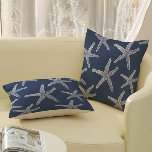 Navy Blue Starfish Pillow Covers 18x18 Inch Set of 2 Coastal Throw Pillows - Image 4