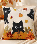 Fall Embroidered Throw Pillow Cover 18x18 Inch, Cat Pumpkin by Kokaaee