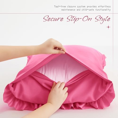Vonty Hot Pink Ruffled Pillow Cases Set of 2, Standard Size, 20x26 Inch - Image 5