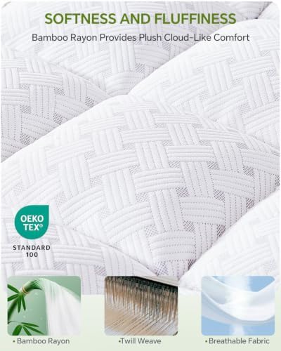 3 Inch King Mattress Topper Bamboo Viscose Thick Pillow Top Mattress Pad - Image 2