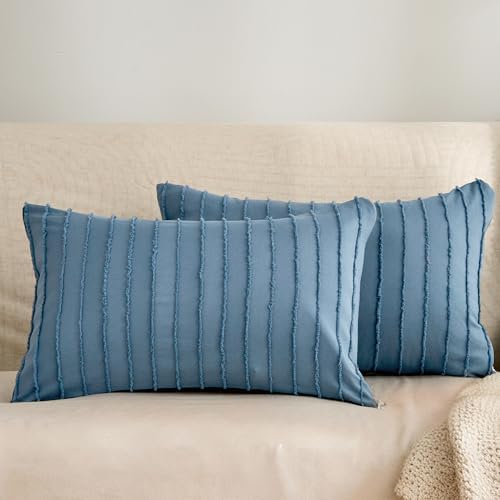 JELLYMONI Blue Striped Tufted Pillowcases 12"x 20" by JELLYMONI