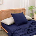BESTOUCH Washed Cotton Pillowcases Linen Feel Navy Blue Euro by BESTOUCH